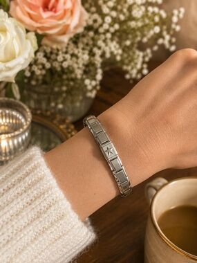 Y2K Original Vintage Stainless Italian Nomination Bracelet Charm Raised Star